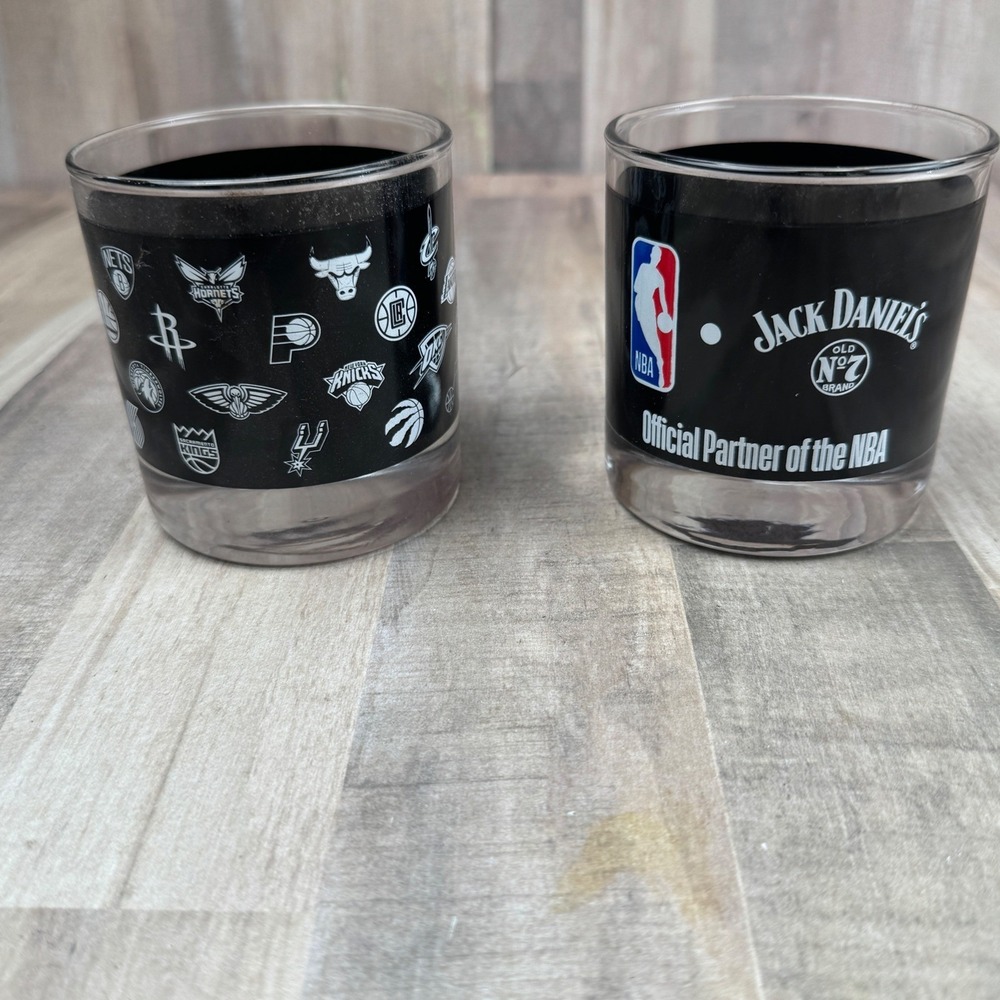 Jack Daniels Lot of 2 NBA Lowball Whiskey Glasses